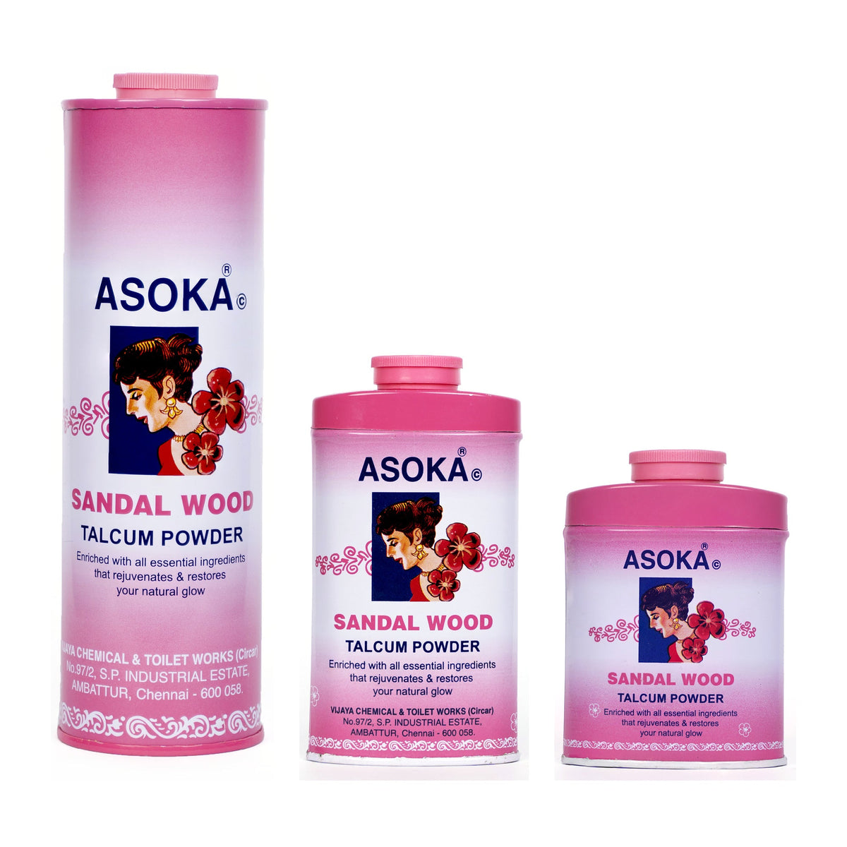 Asoka Talcum Trio - Pink (300g + 70g + 35g)