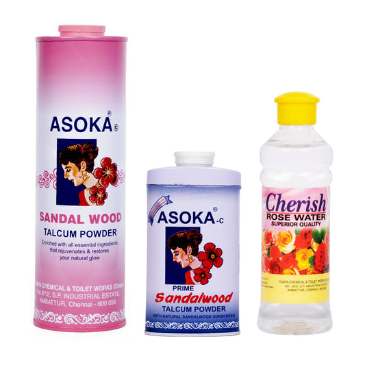 Asoka Festive Trio: Pink & Prime Talcum with Cherish Rosewater