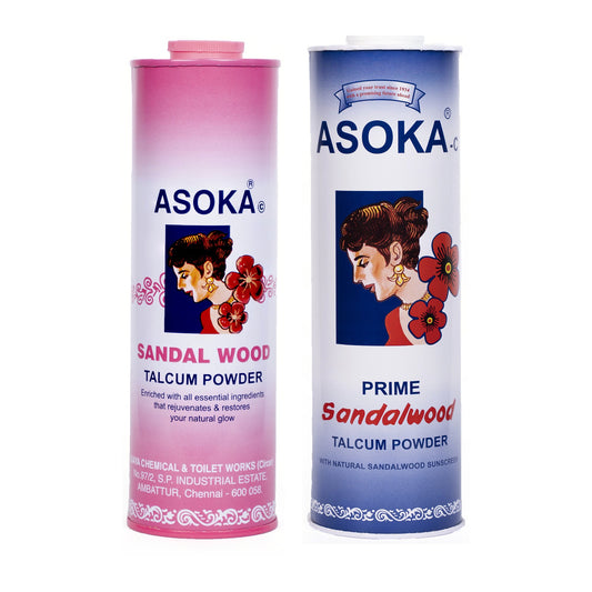 Asoka Festive Twin Tins: Pink & Prime Sandalwood Talcum 300g