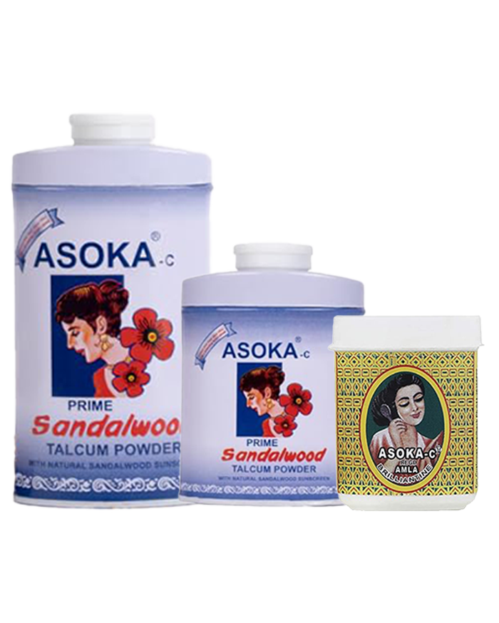 Asoka-c Sandalwood Talcum Powder Prime (70 & 35 Gms) and Asoka-c Amla Brillantine – 50 Gms