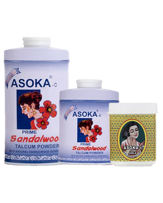 Asoka-c Sandalwood Talcum Powder Prime (70 & 35 Gms) and Asoka-c Amla Brillantine – 50 Gms