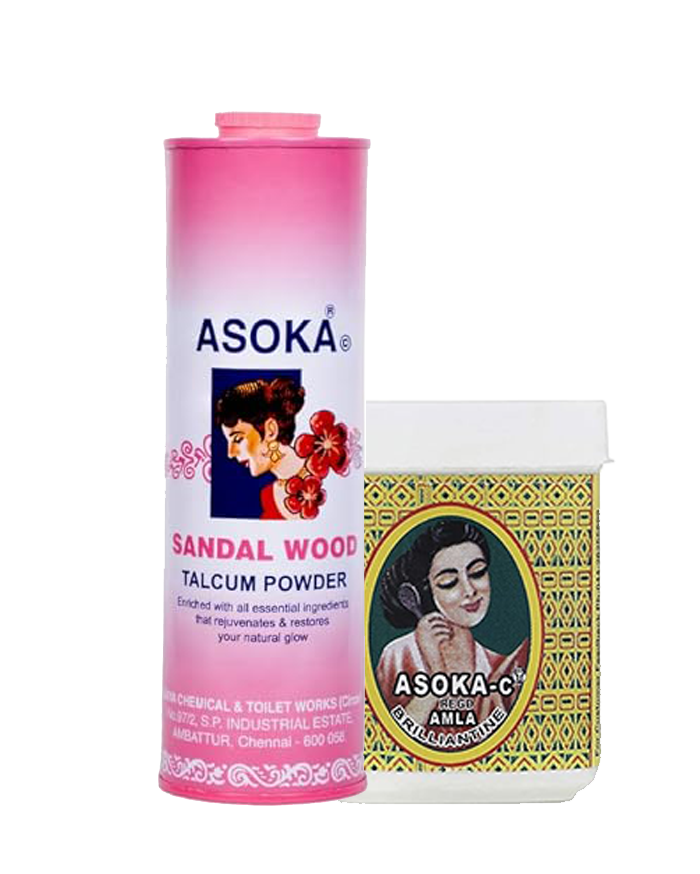 Asoka-c Sandalwood Talcum Powder Pink & Asoka-c Amla Brillantine (300 Gms & 50 Gms)