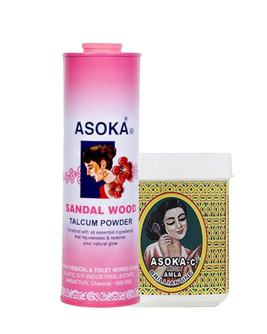 Asoka-c Sandalwood Talcum Powder Pink & Asoka-c Amla Brillantine (300 Gms & 50 Gms)